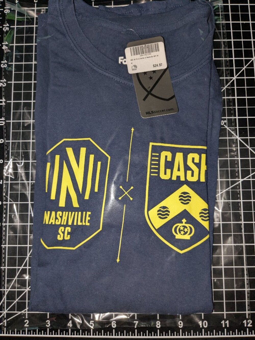 This is a navy St. Louis CITY SC women's primary logo V-neck T-shirt by Fanatics